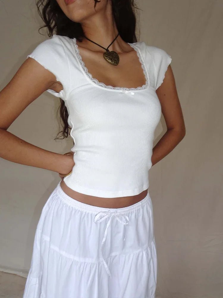 Top court Liberty bordé de dentelle