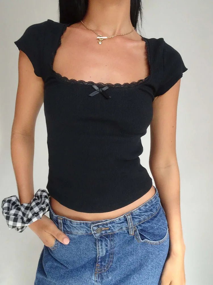 Top court Liberty bordé de dentelle
