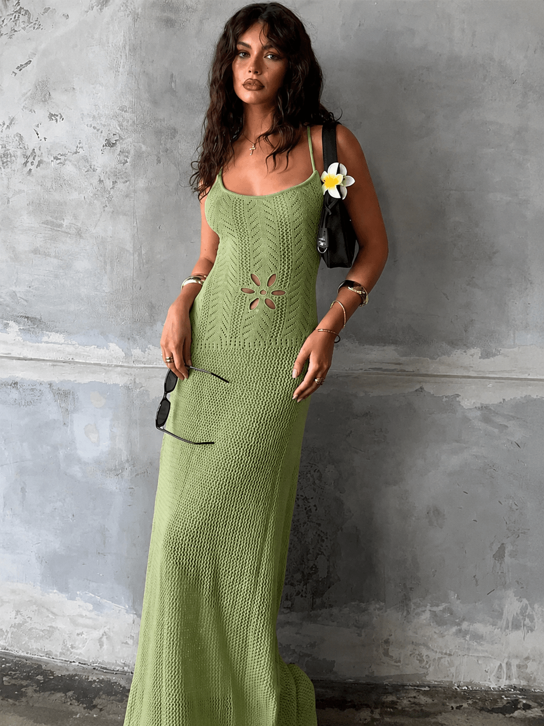 Robe longue en maille ajourée Lilith
