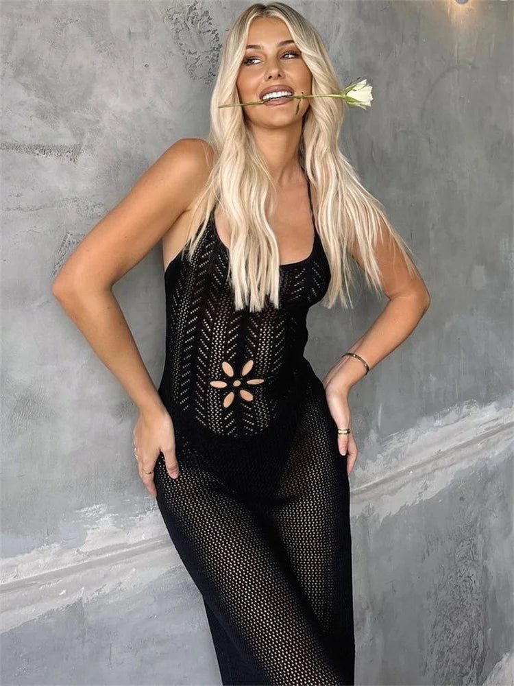 Robe longue en maille ajourée Lilith