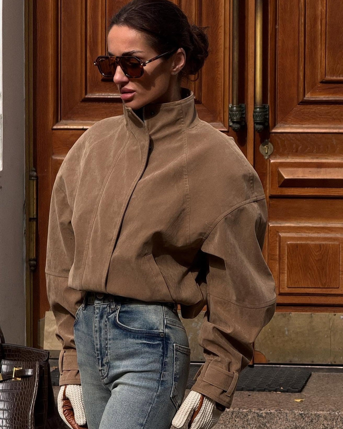 Veste zippée en faux daim Linda