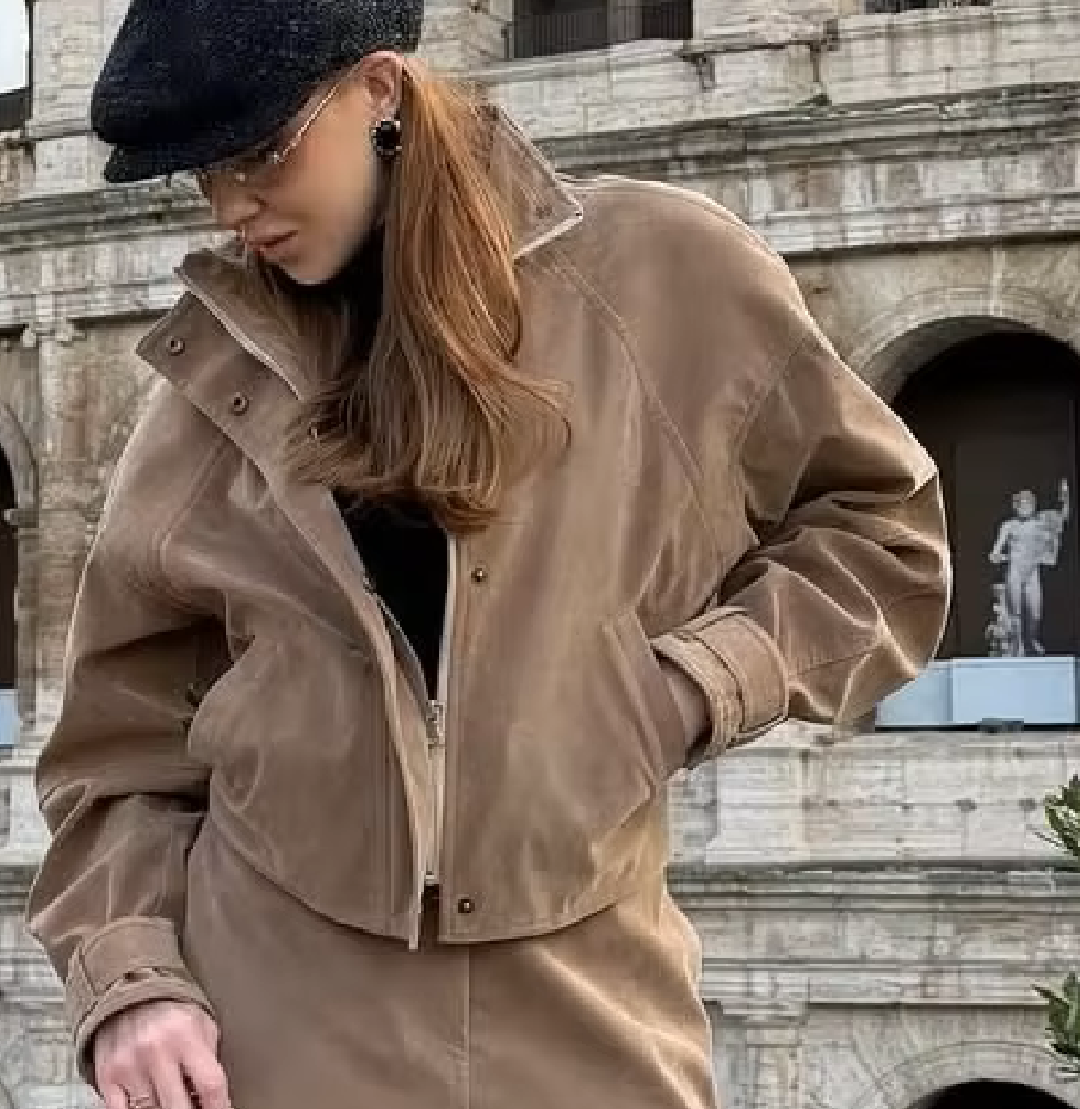 Veste zippée en faux daim Linda