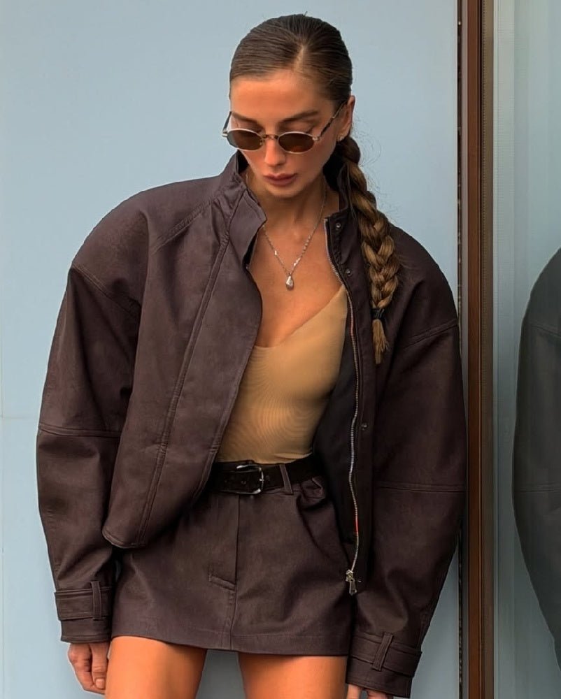Veste zippée en faux daim Linda