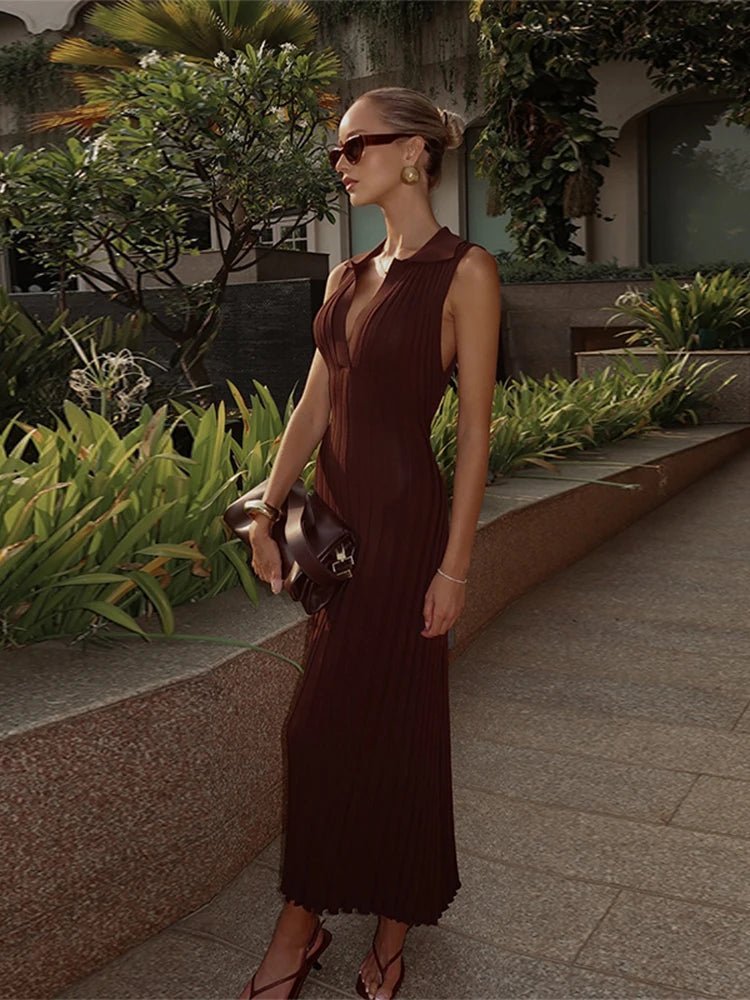 Robe longue plissée en maille sans manches Lise