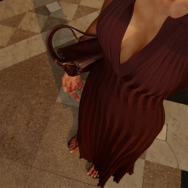 Robe longue plissée en maille sans manches Lise