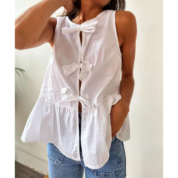 Bianca Bow-Tie Peplum Tank Top