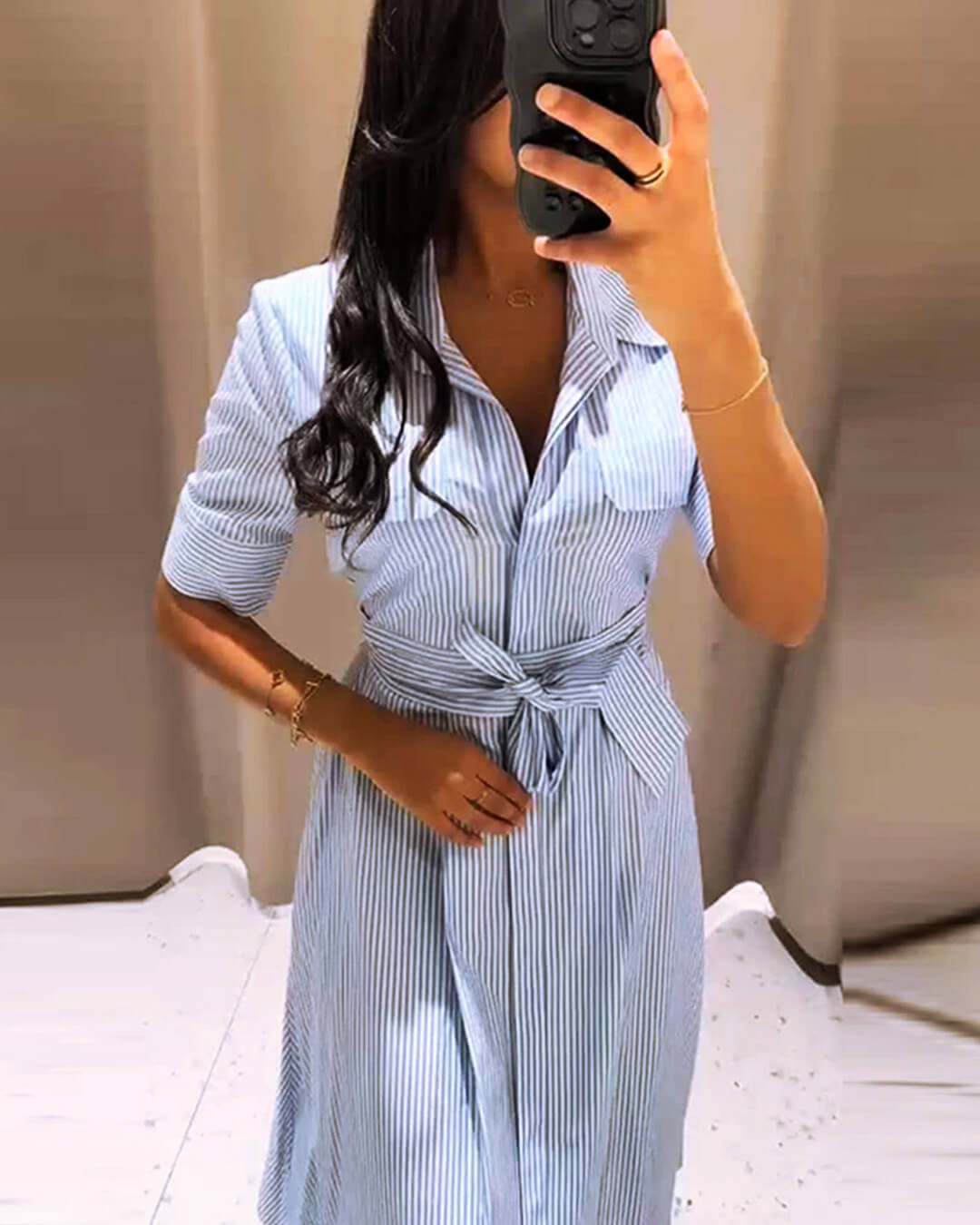 Robe longue Liv rayée à col lacé