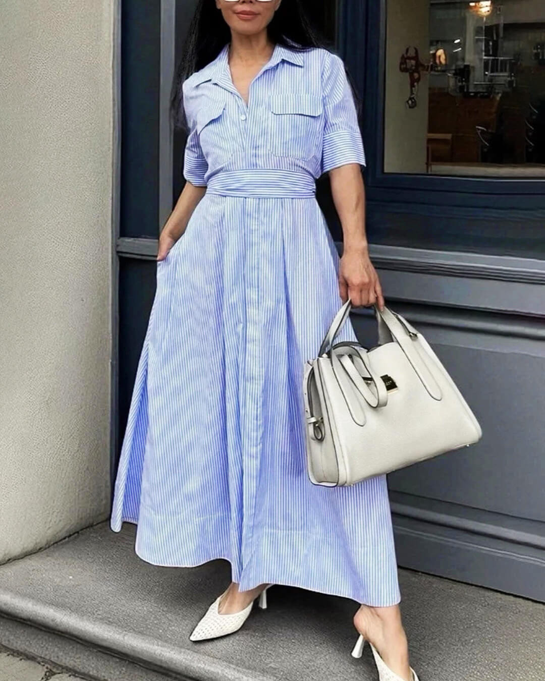 Robe longue Liv rayée à col lacé