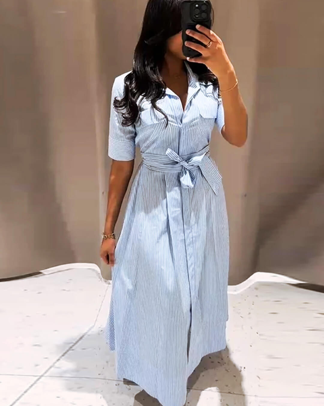Robe longue Liv rayée à col lacé