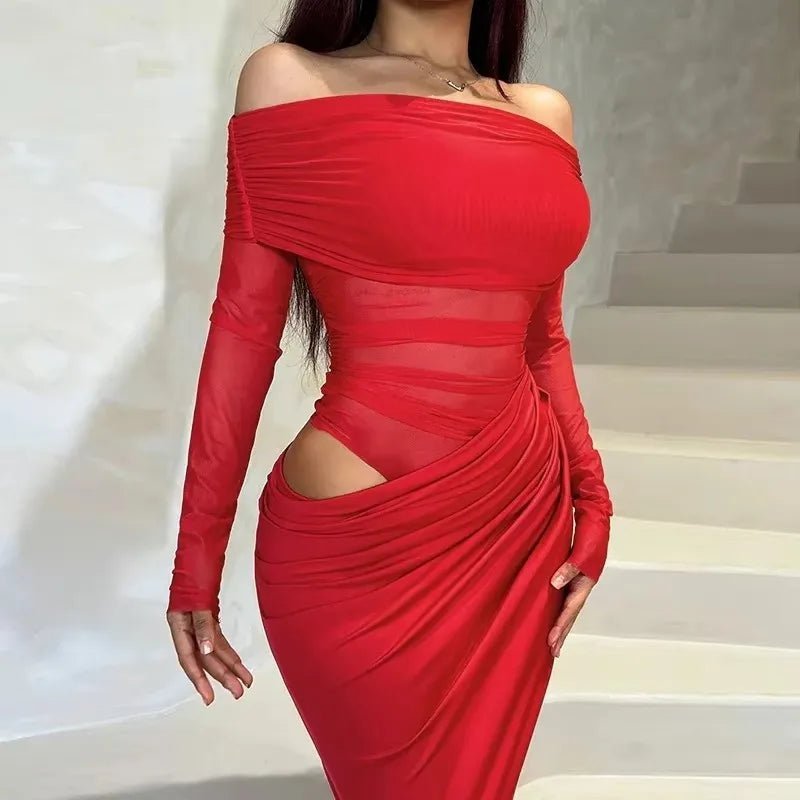 Robe longue Lizy en résille à manches longues