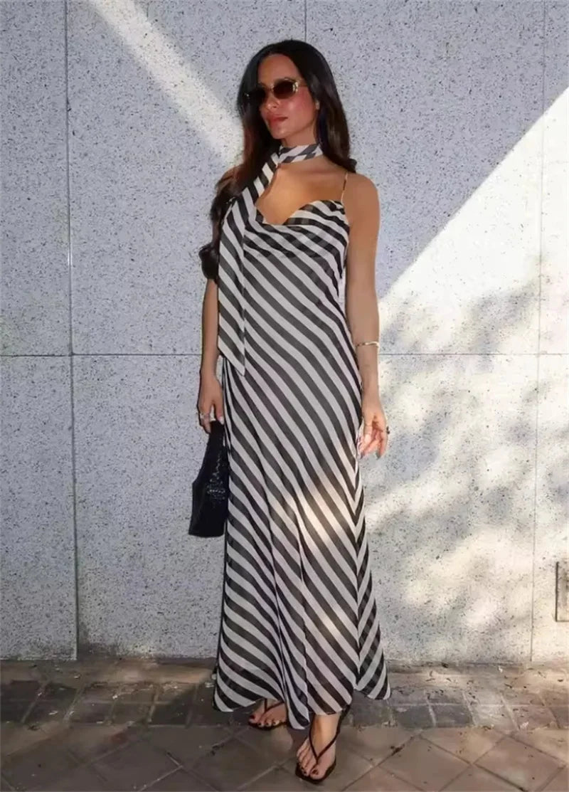 Robe longue façon foulard rayée Lola