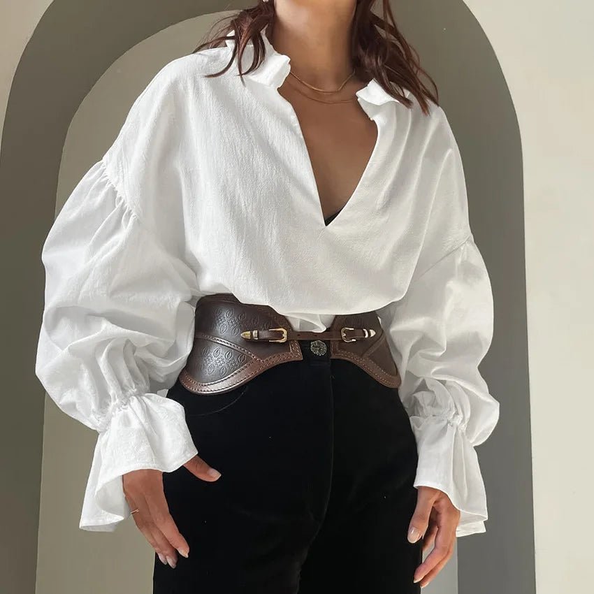 Blouse Lola à manches longues bouffantes et col en V