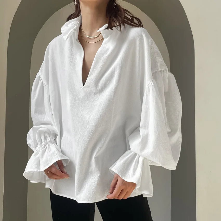 Blouse Lola à manches longues bouffantes et col en V