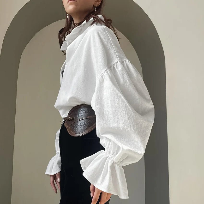 Blouse Lola à manches longues bouffantes et col en V