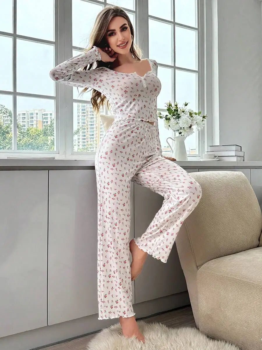 Ensemble de pyjama fleuri à manches longues