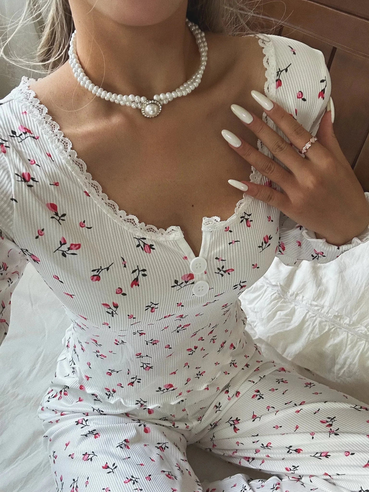 Ensemble de pyjama fleuri à manches longues