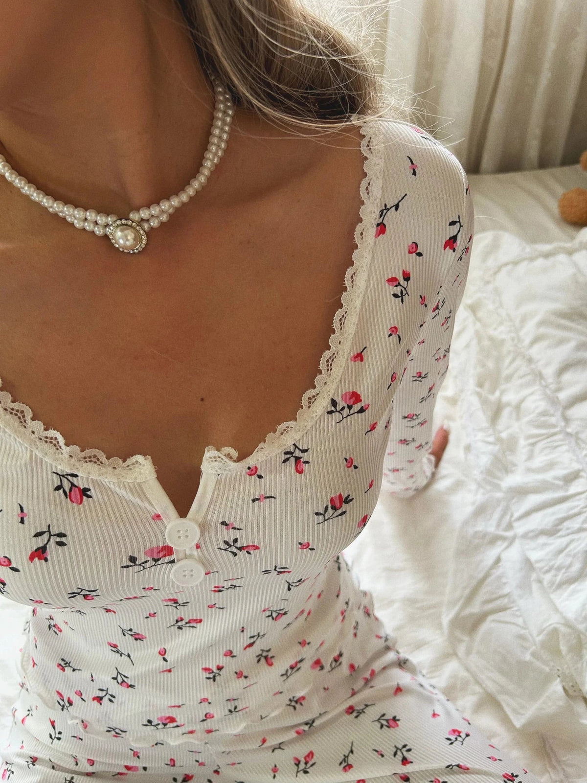 Ensemble de pyjama fleuri à manches longues