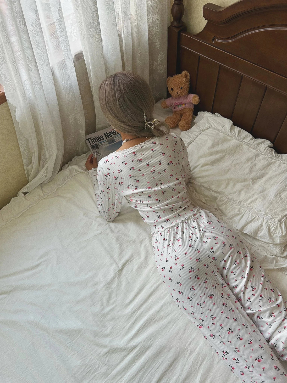 Ensemble de pyjama fleuri à manches longues
