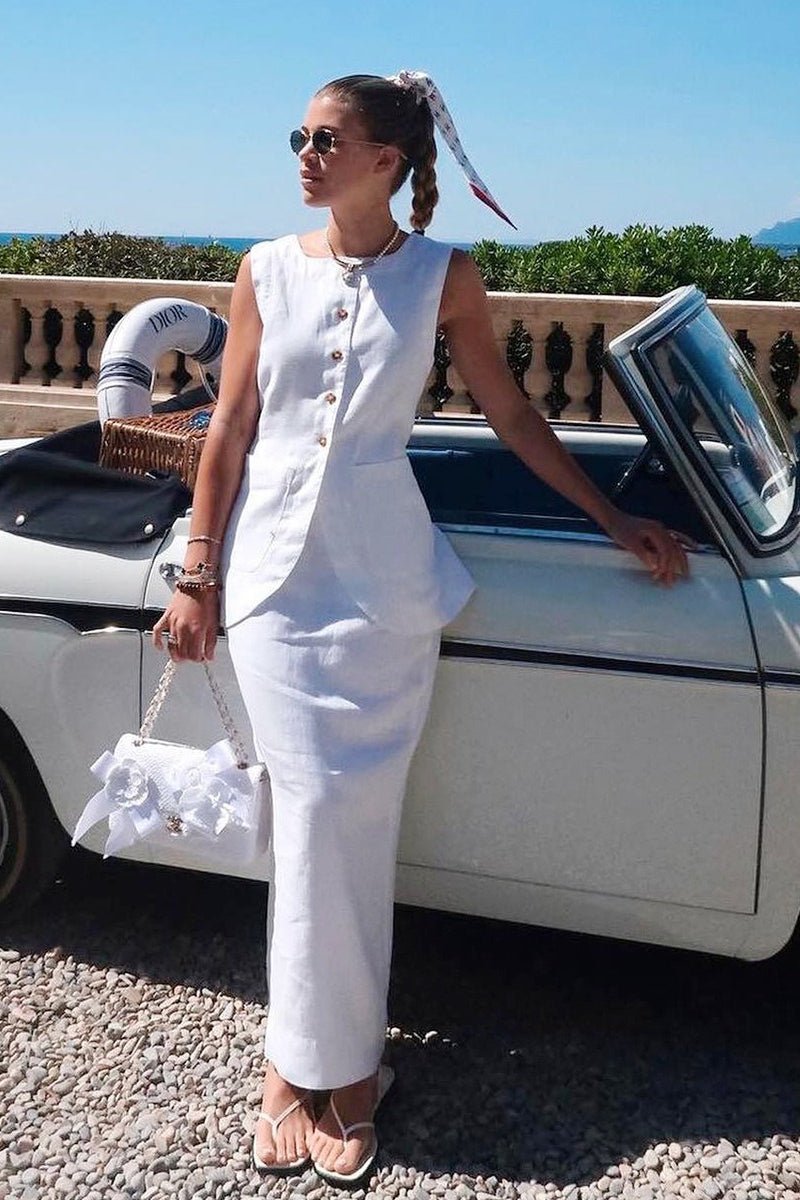 Ensemble Lorelei en lin avec gilet et jupe taille haute