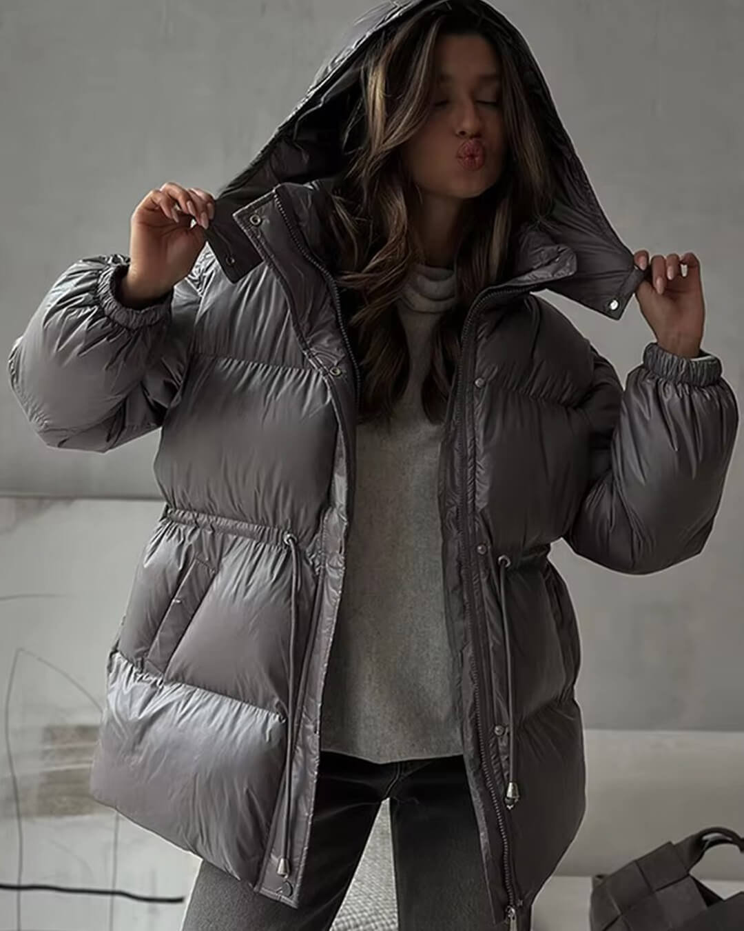 Manteau matelassé Lorie à capuche et cordon de serrage