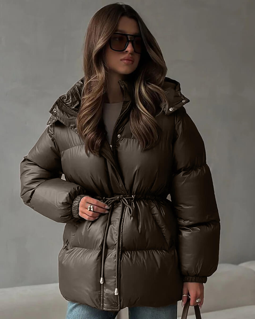 Manteau matelassé Lorie à capuche et cordon de serrage