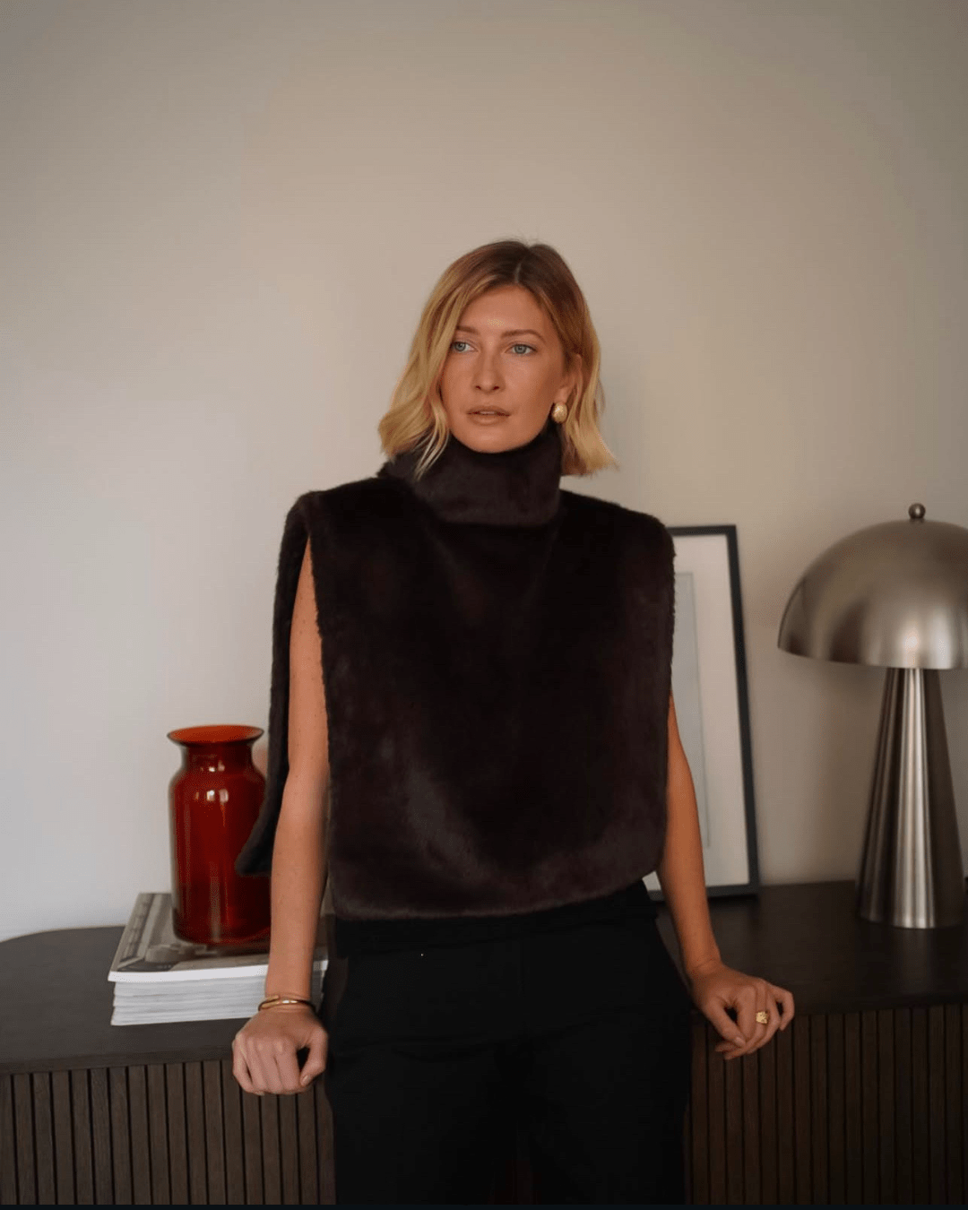 Gilet à col roulé en fausse fourrure Lorna