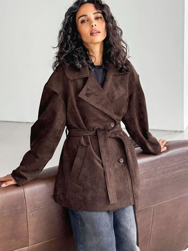 Louisa Lace Up Suede Wrap Coat