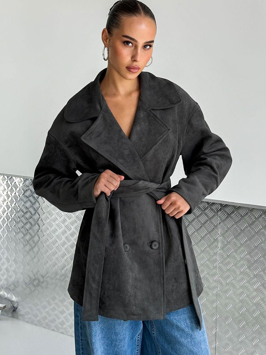 Manteau portefeuille Louisa en daim à lacets