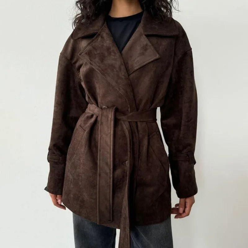 Manteau portefeuille Louisa en daim à lacets