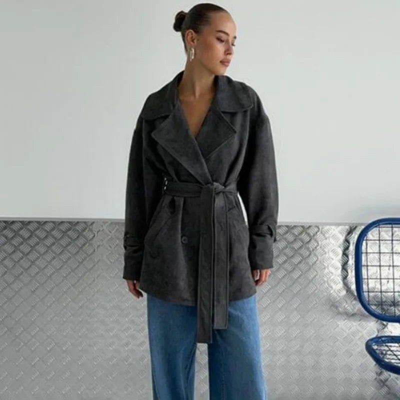 Manteau portefeuille Louisa en daim à lacets
