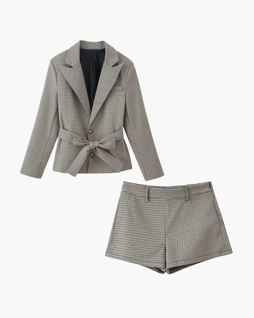 Combinaison-short Lucy pied-de-poule avec ceinture