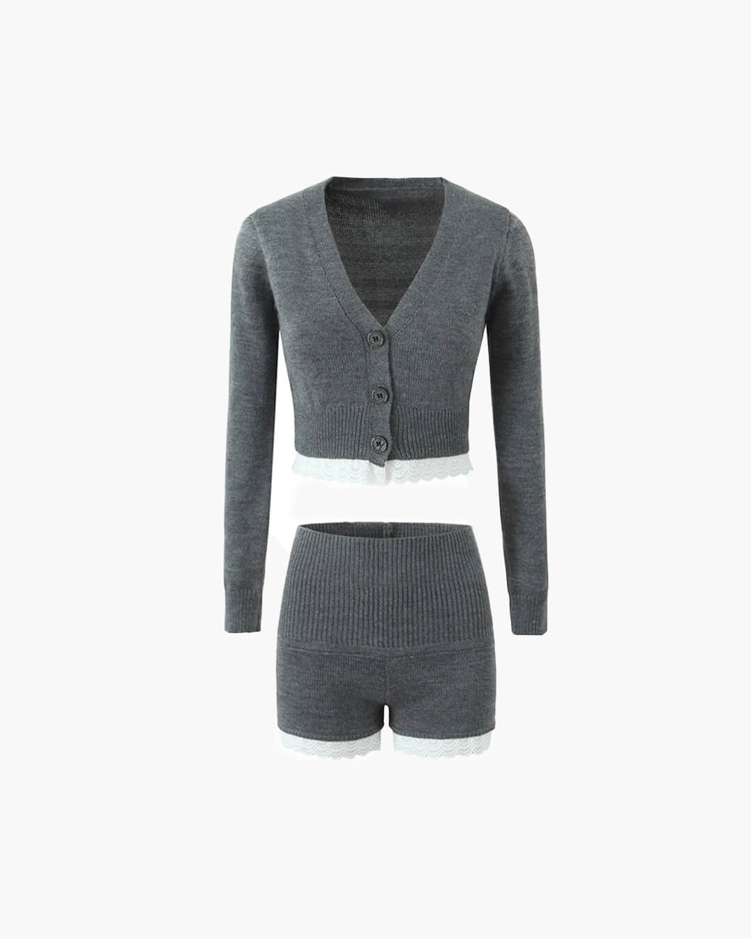 Ensemble Lucy avec cardigan et short bordés de dentelle