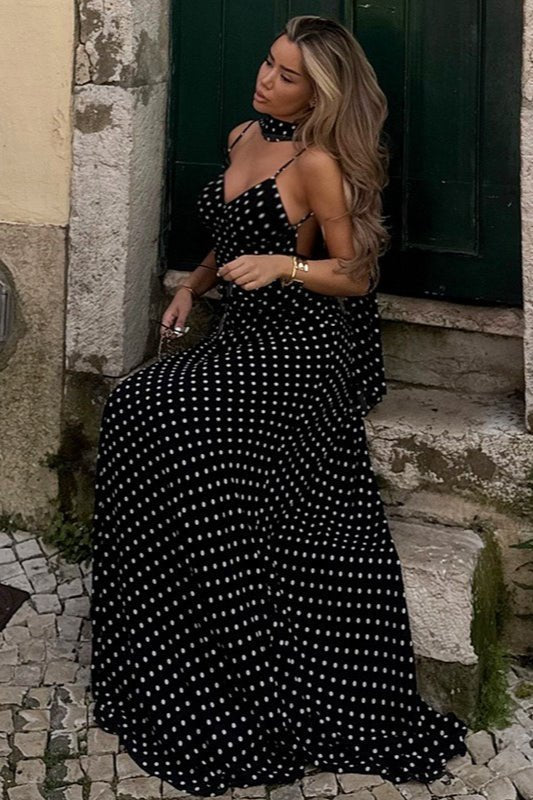 Madeline Polka Dot Backless Maxi Dress