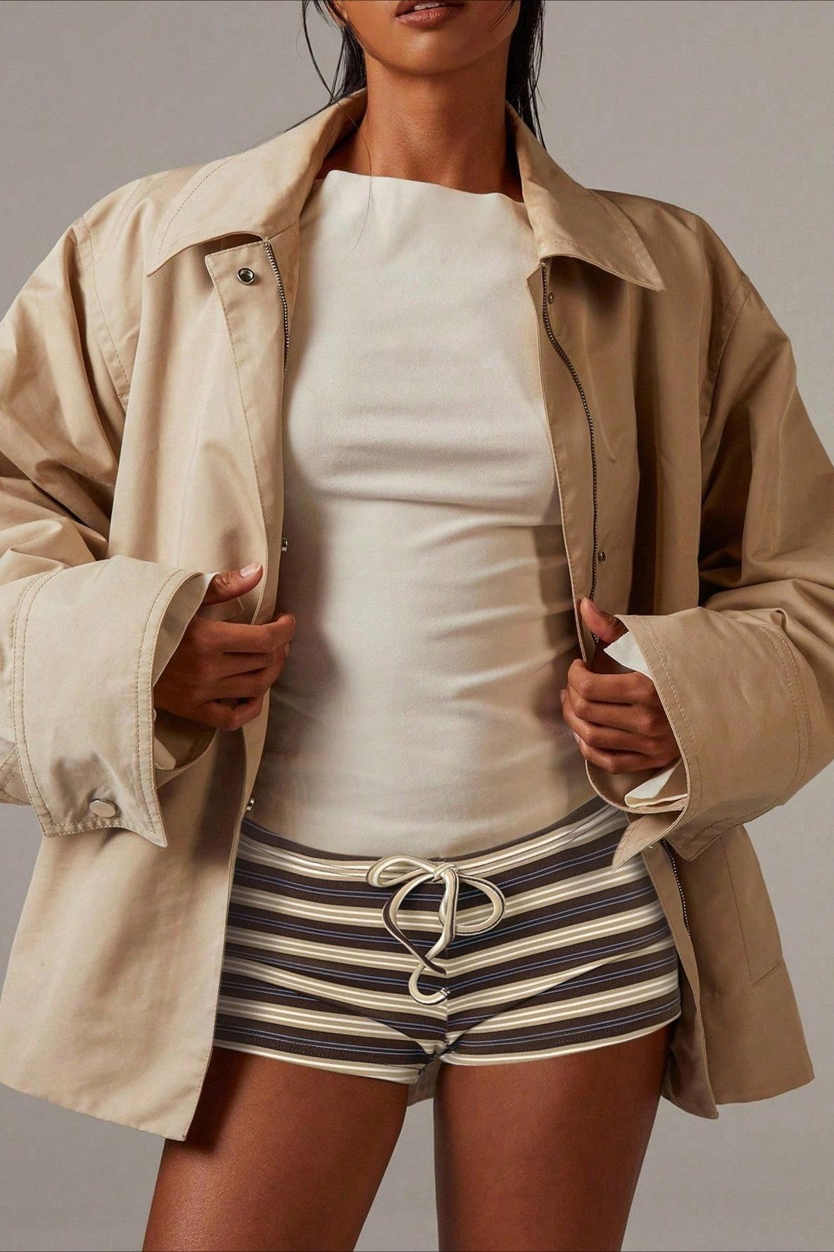 Malina Stripe Drawstring Low Waist Shorts