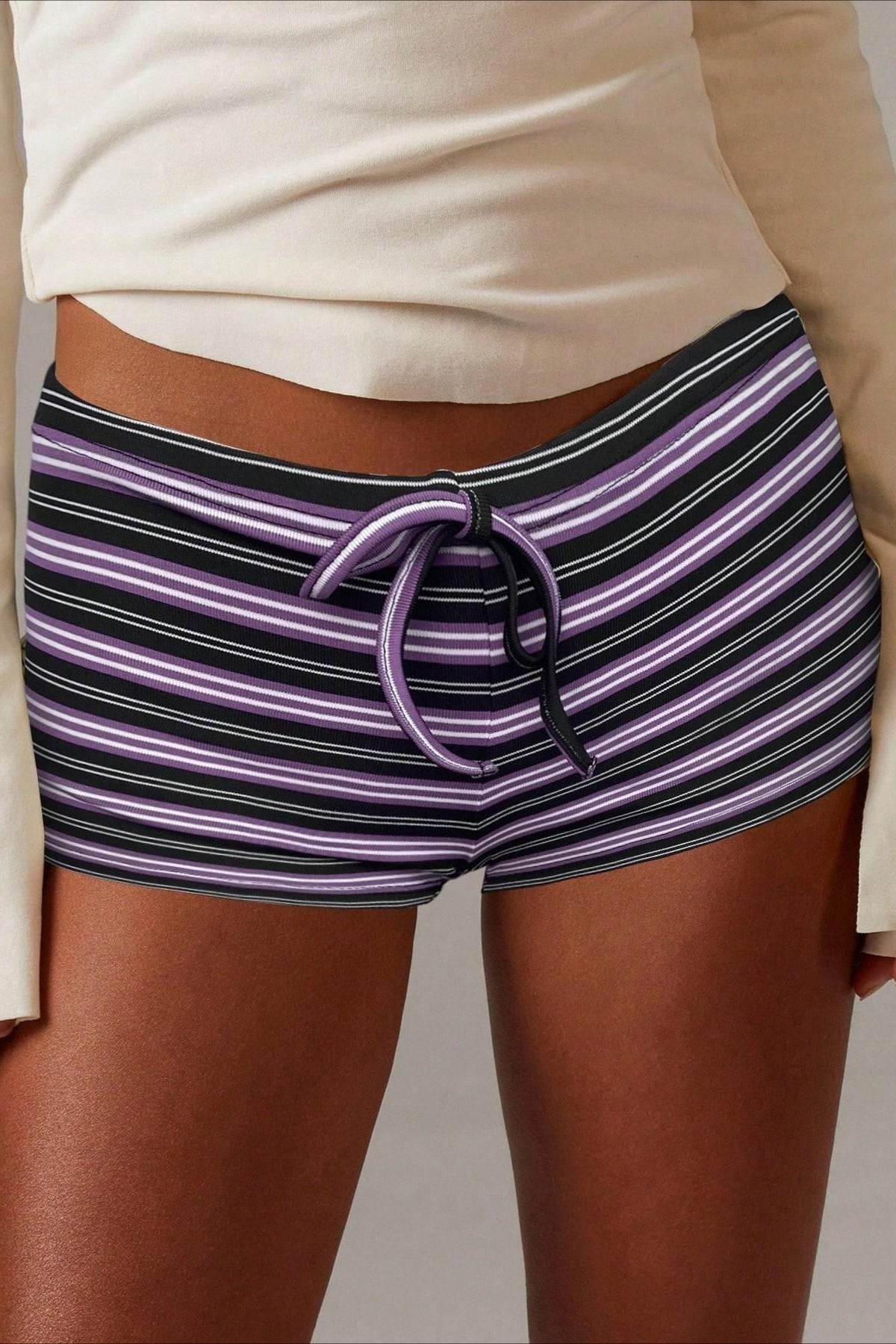Malina Stripe Drawstring Low Waist Shorts