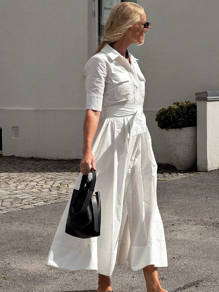 Robe midi Margaux chemise ceinturée