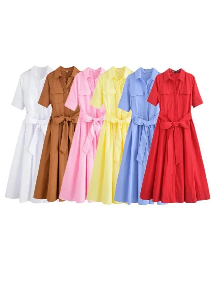 Robe midi Margaux chemise ceinturée