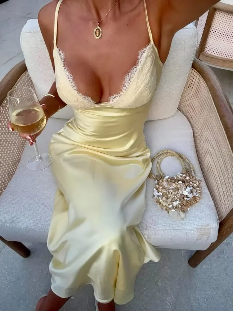 Robe midi Margot en satin et dentelle