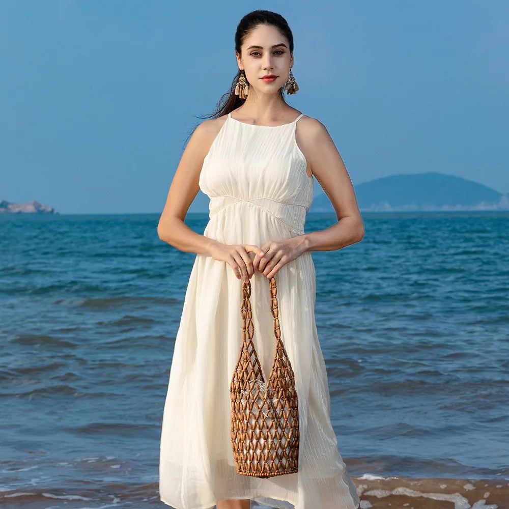 Sac cabas tressé à perles Margot