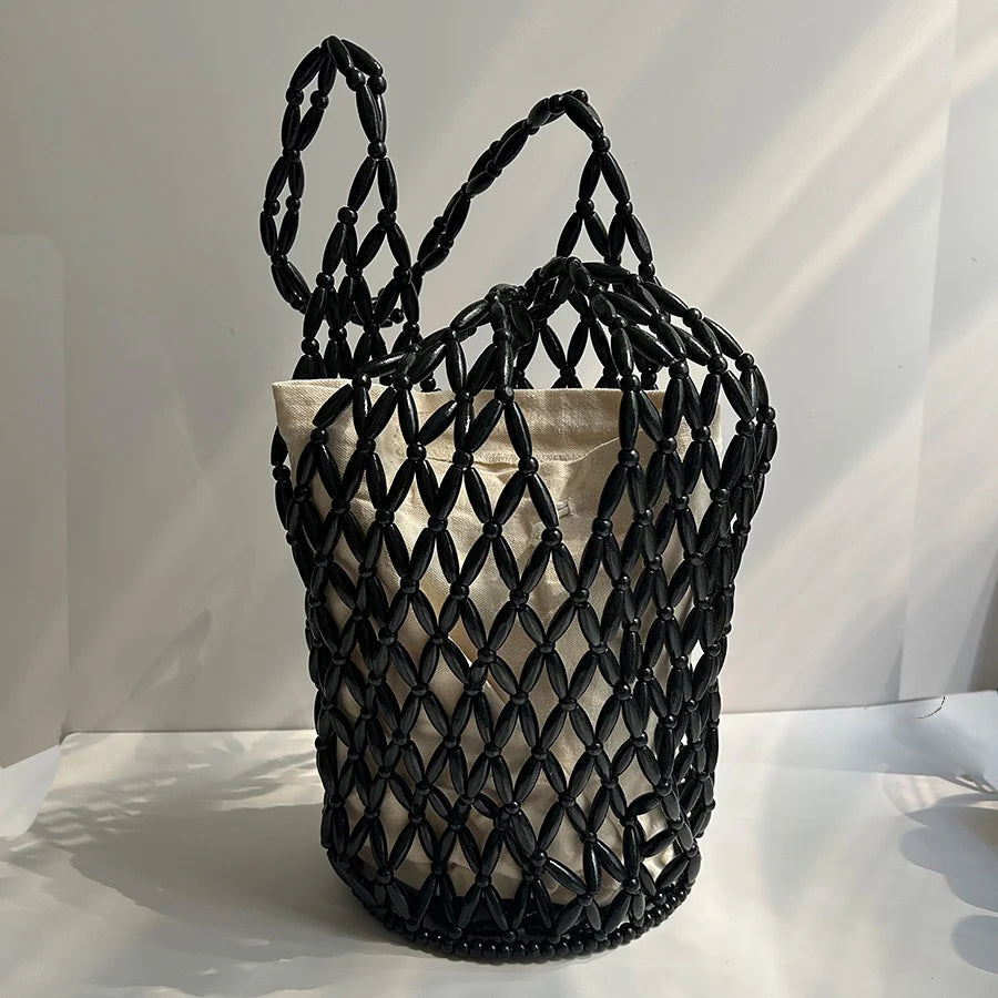 Sac cabas tressé à perles Margot