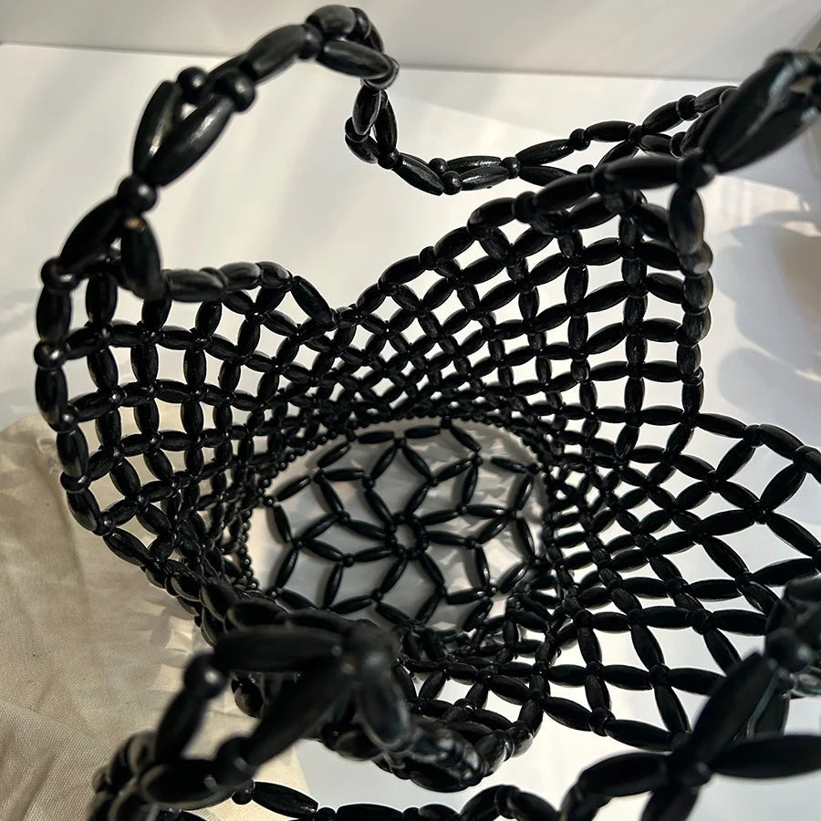 Sac cabas tressé à perles Margot