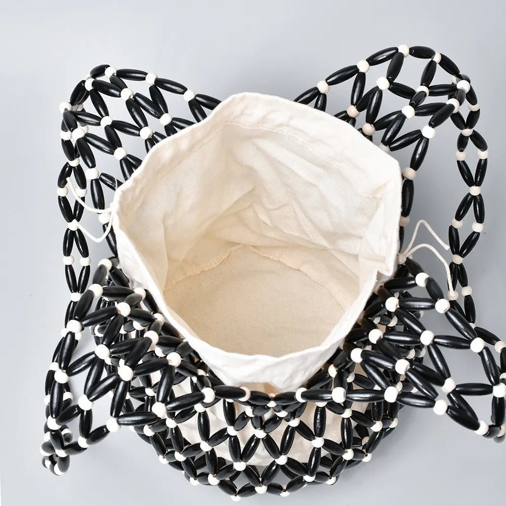 Sac cabas tressé à perles Margot