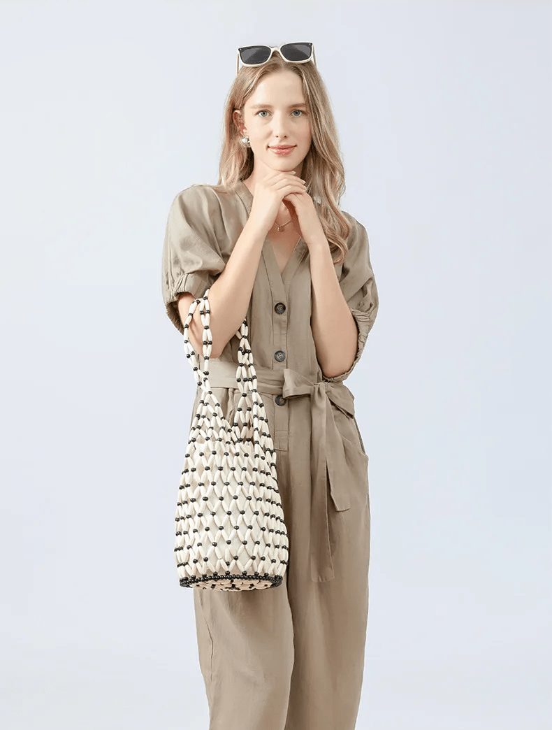 Sac cabas tressé à perles Margot