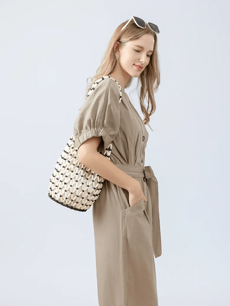 Sac cabas tressé à perles Margot