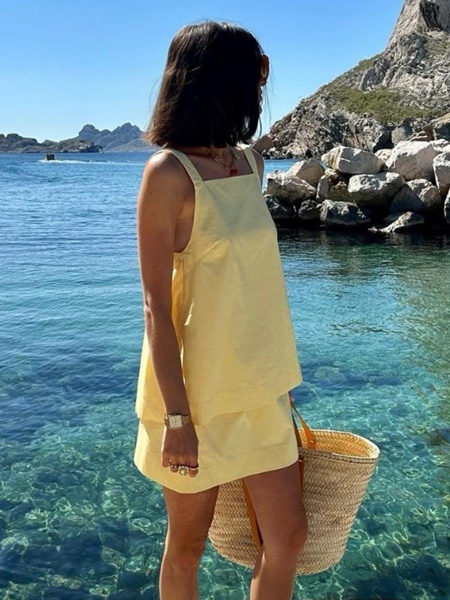 Ensemble caraco et jupe jaune citron Maria