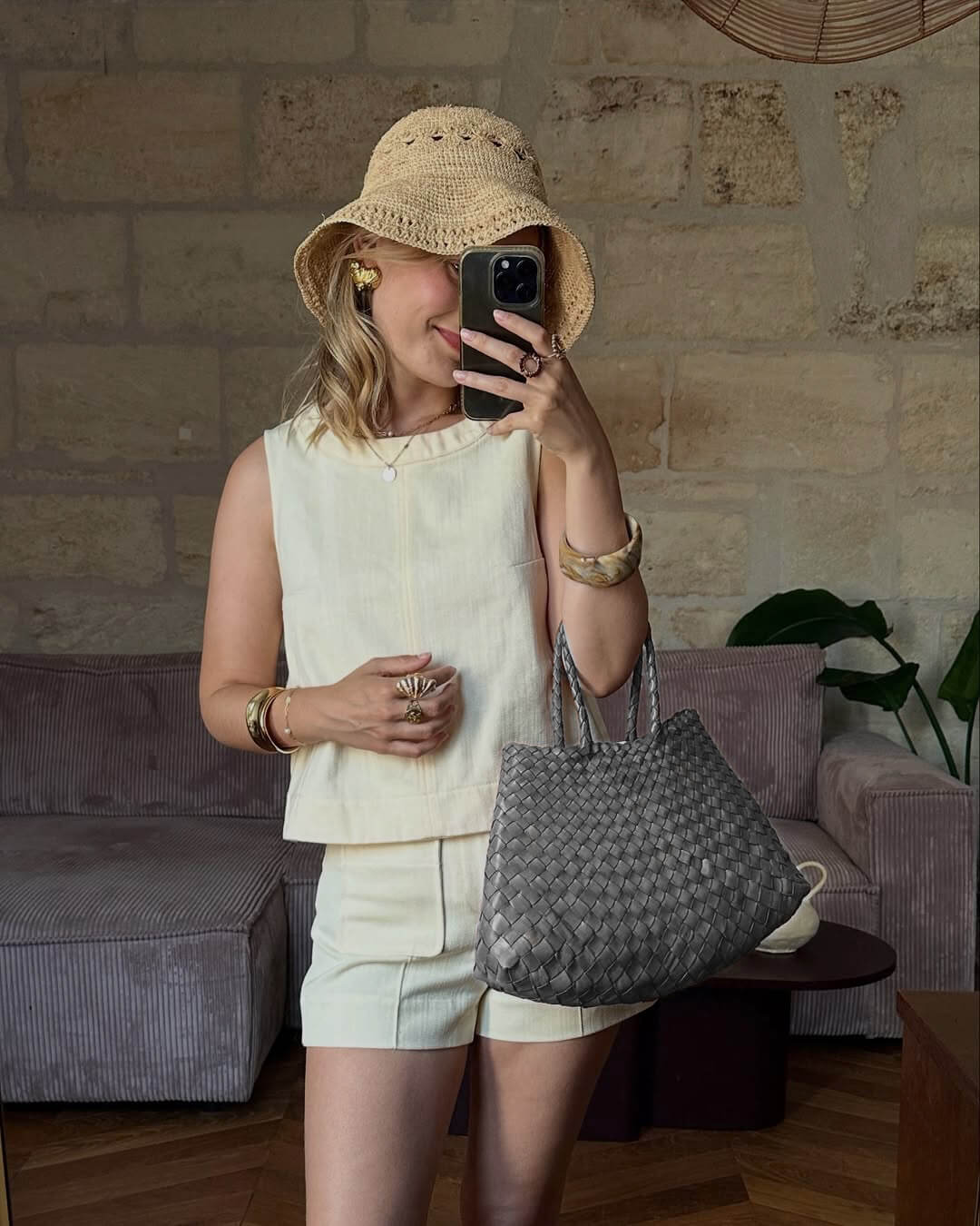 Sac tissé en similicuir vegan Marissa, format moyen