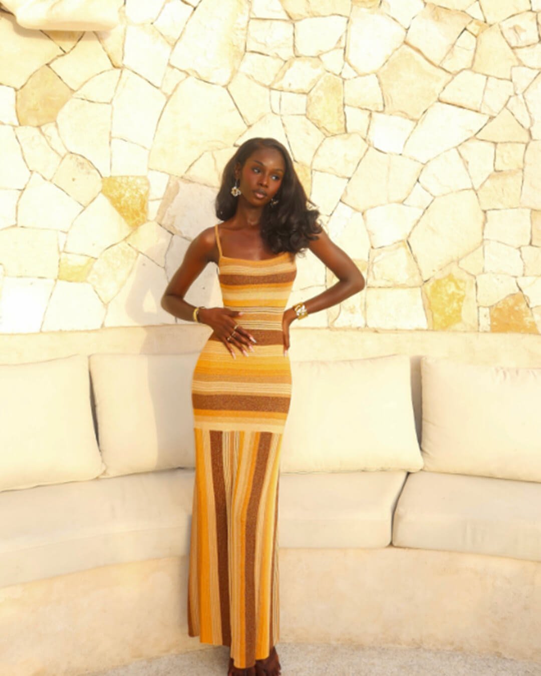 Robe midi en maille rayée Martha