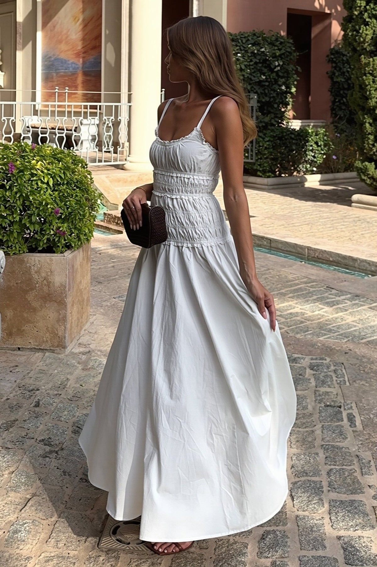 Robe longue moulante à col carré Mary