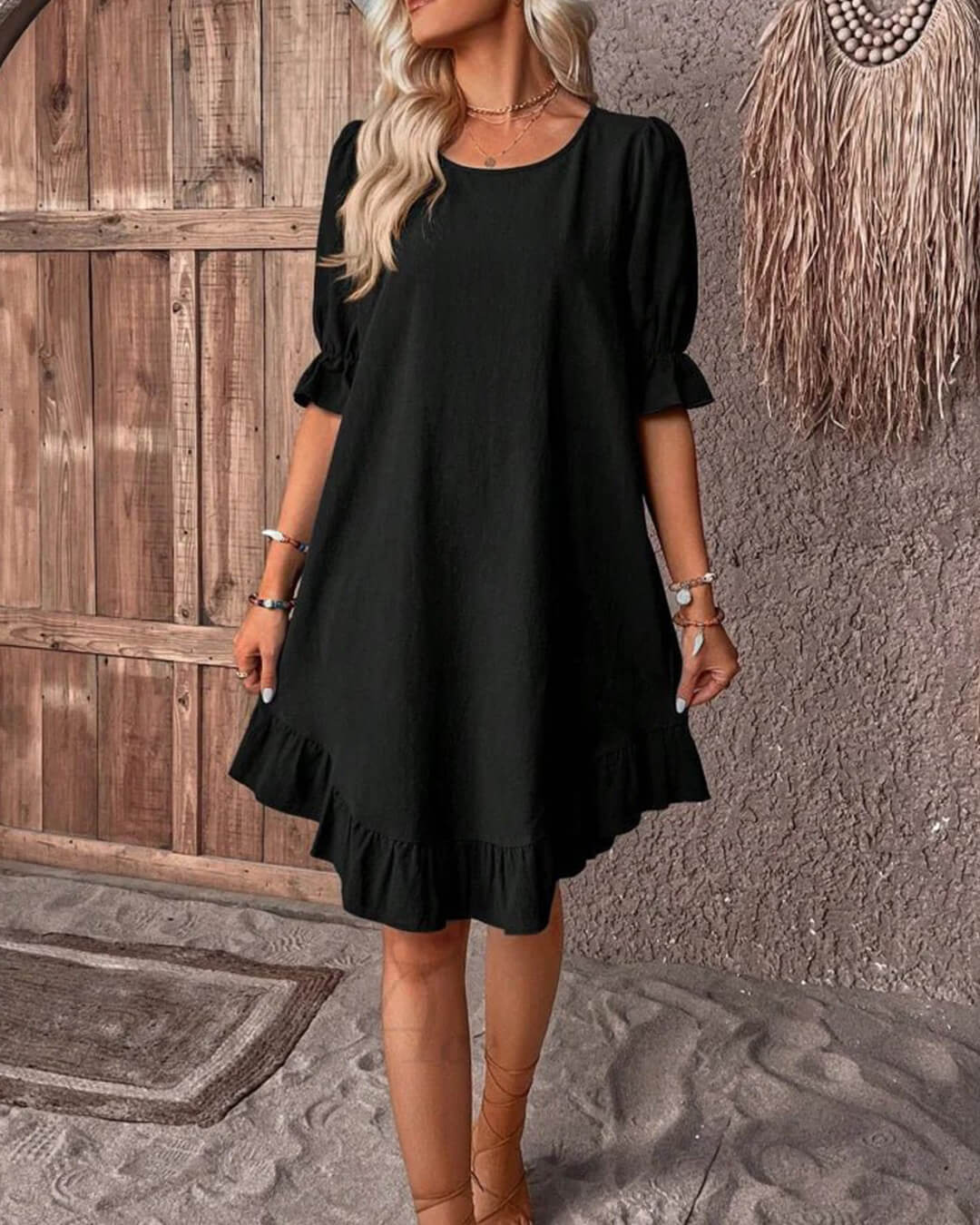 Robe Mia froncée à ourlet volanté