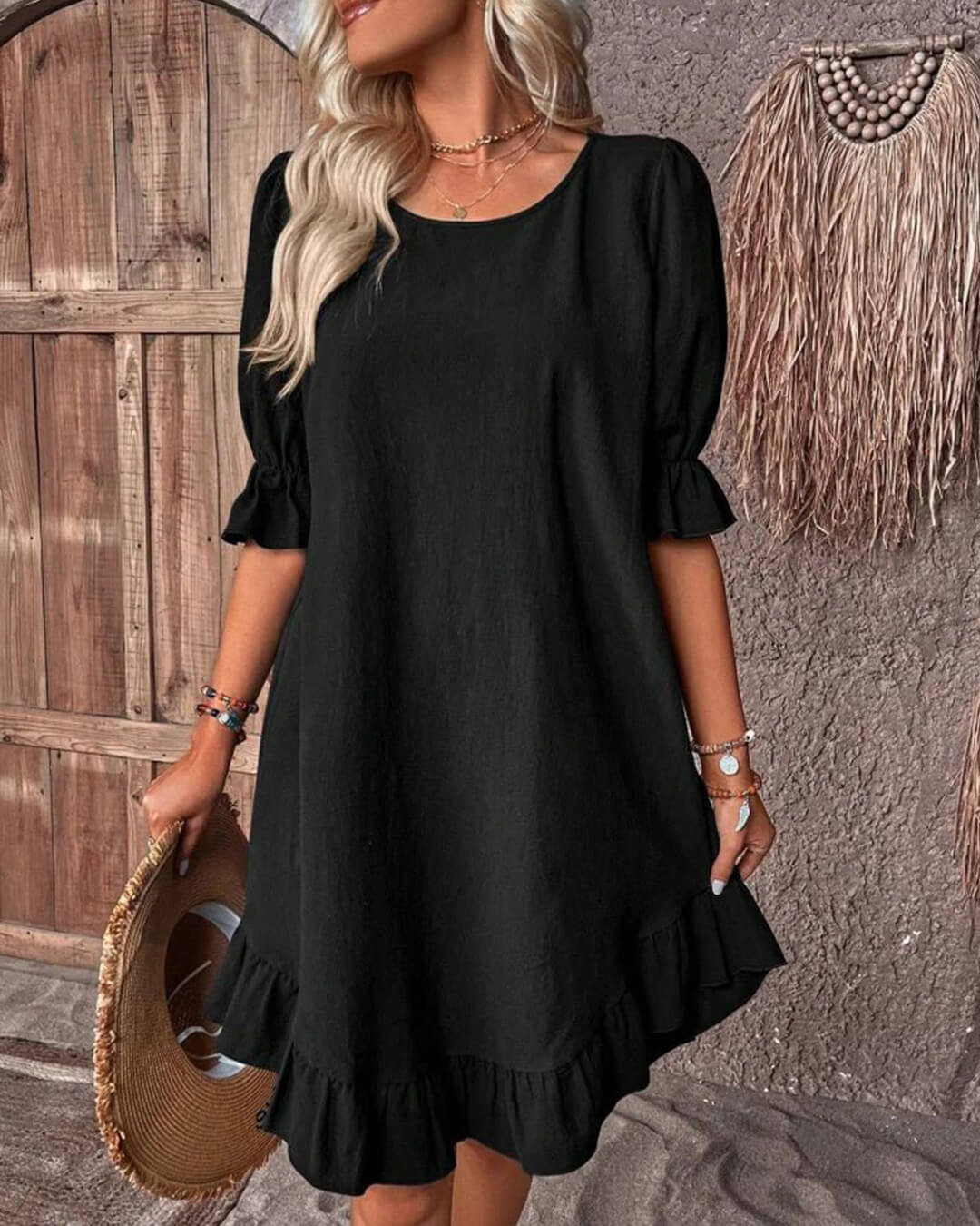 Robe Mia froncée à ourlet volanté